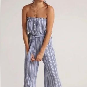 Bella Dahl blue and white stripe strapless jumpsuit